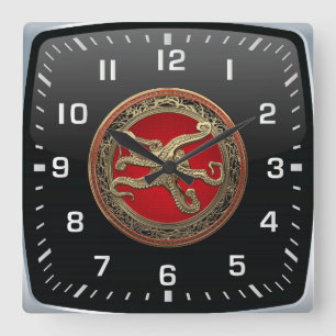 [200] Sacred Gold Octopus in Defensive Posture Square Wall Clock
