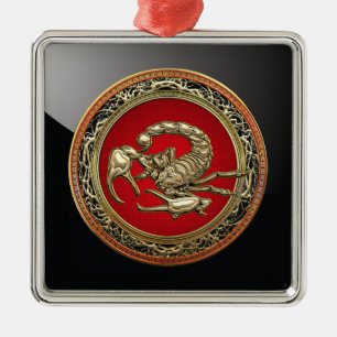 [200] Sacred Golden Scorpion on Red Metal Ornament