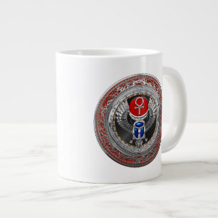 [200] Sacred Silver Egyptian Winged Scarab & Ankh Large Coffee Mug