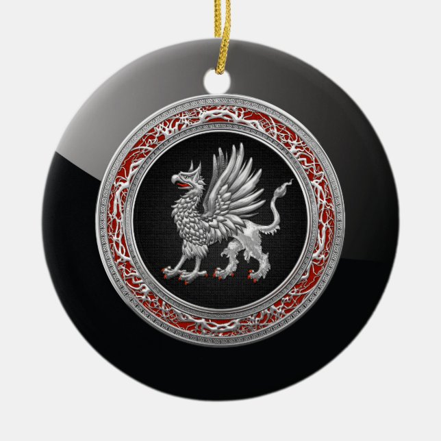 [200] Sacred Silver Griffin Ceramic Tree Decoration (Front)