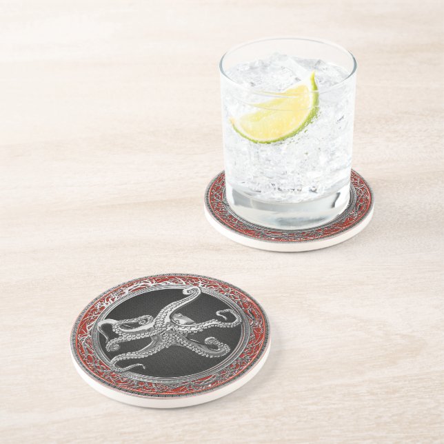 [200] Sacred Silver Octopus in Defensive Posture Coaster (Side)