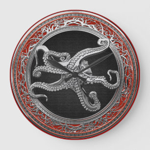 [200] Sacred Silver Octopus in Defensive Posture Large Clock