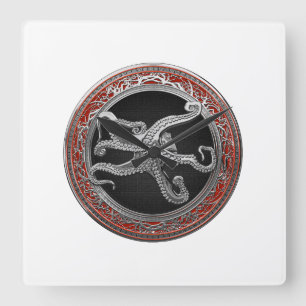 [200] Sacred Silver Octopus in Defensive Posture Square Wall Clock