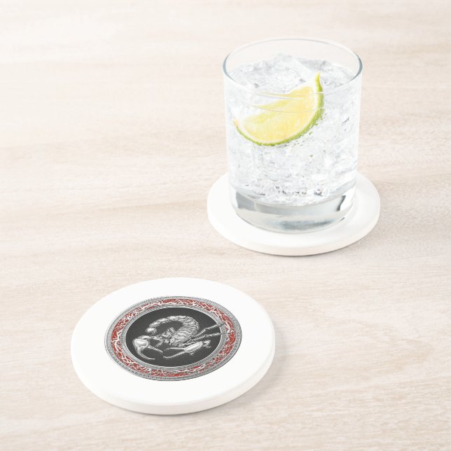 [200] Sacred Silver Scorpion on Black Coaster (Side)