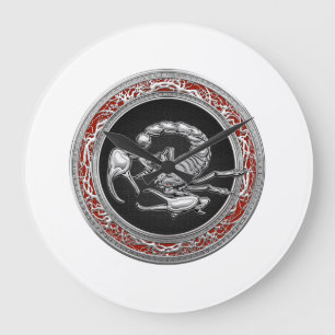 [200] Sacred Silver Scorpion on Black Large Clock