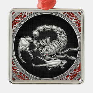 [200] Sacred Silver Scorpion on Black Metal Ornament