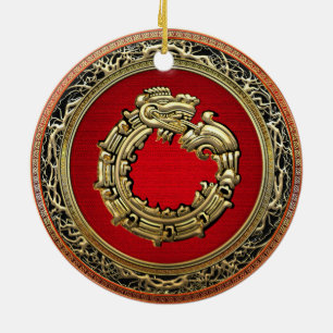 [200] Serpent God Quetzalcoatl [Gold] Ceramic Ornament