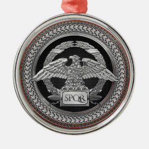 [200] Silver Roman Imperial Eagle over Medallion Metal Ornament
