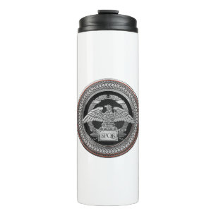[200] Silver Roman Imperial Eagle over Medallion Thermal Tumbler
