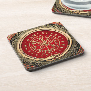 [200] Vegvisir - Viking Gold Magic Runic Compass Coaster