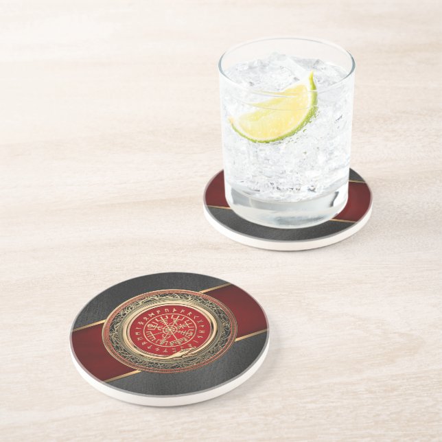 [200] Vegvisir - Viking Gold Magic Runic Compass Coaster (Side)