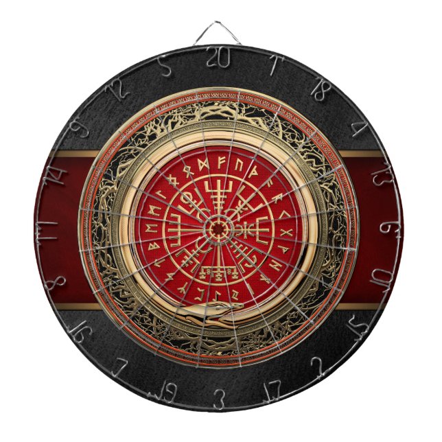 [200] Vegvisir - Viking Gold Magic Runic Compass Dartboard (Front)