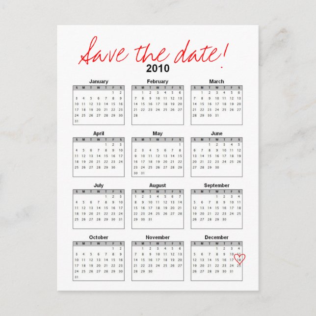 2010 calendar save the date announcement postcard (Front)