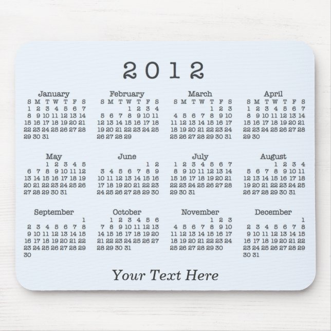 2012 Calendar Mouse Pad (Front)