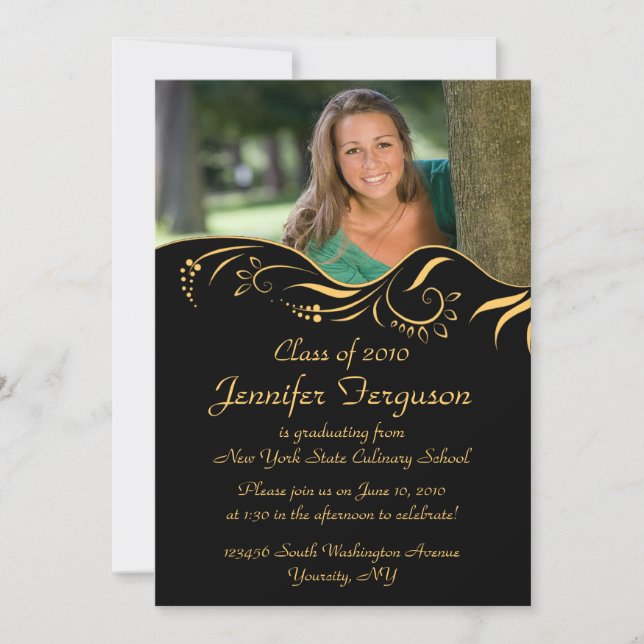 2012 Elegant gold swirls graduation party invite (Front)