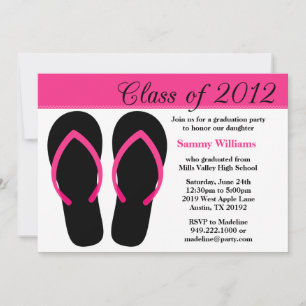 2012 Graduation Party Pink and Black Flip Flops Invitation