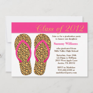 2012 Graduation Party Pink Animal Print Flip Flops Invitation