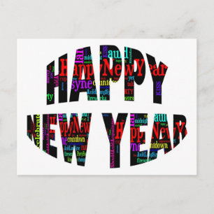 2012 Happy New Year Word Collage Holiday Postcard