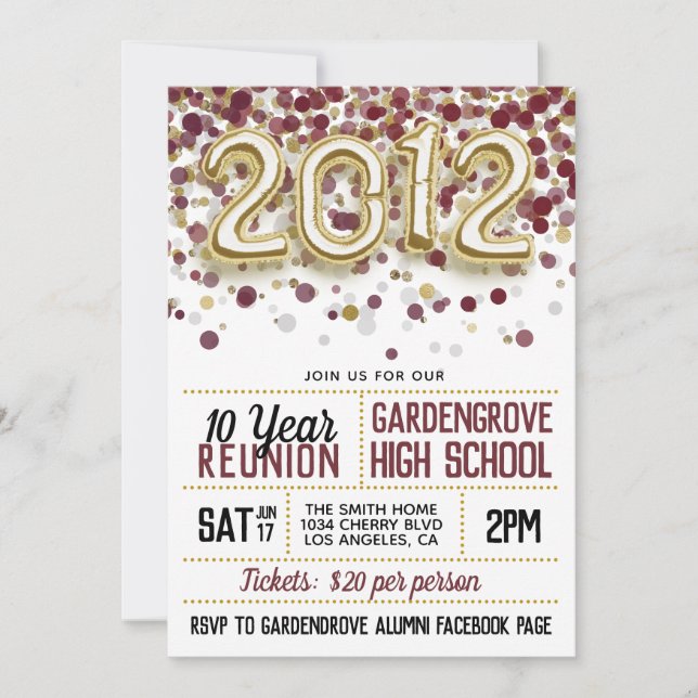 2012 High School College Reunion Invitation (Front)