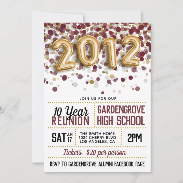 2012 High School College Reunion Invitation (Front)