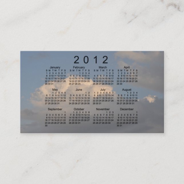 2012 Pocket Calendar by Janz Business Card (Front)