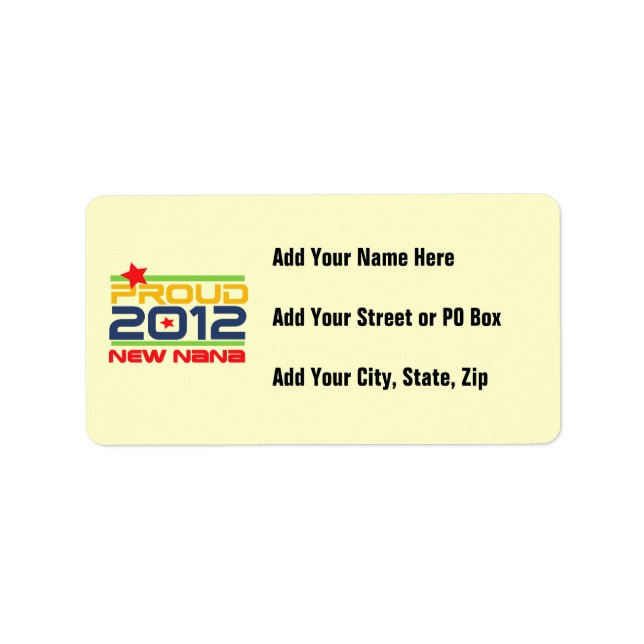 2012 Proud Nana T-shirts and Gifts Label (Front)