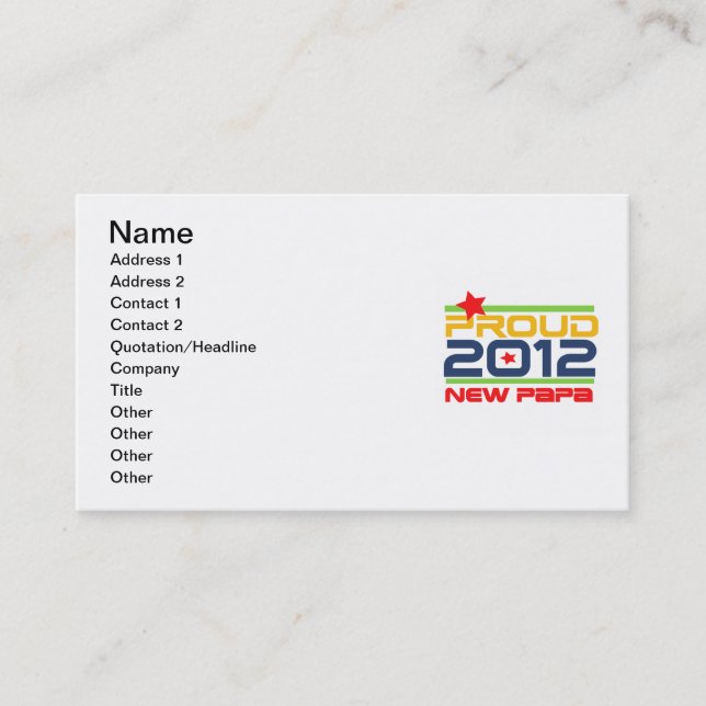 2012 Proud New Papa T-shirts and Gifts Business Card (Front)