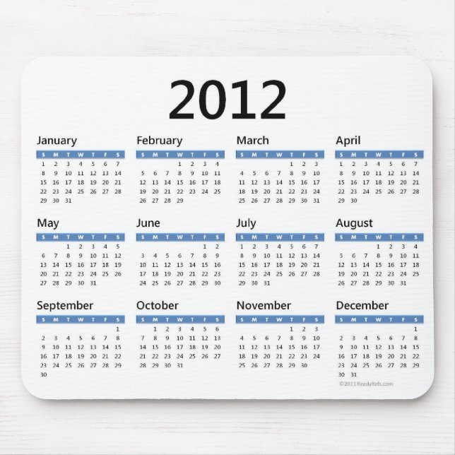 2012 Yearly Calendar Mouse Pad (Front)