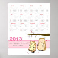 2013 Calendar: Cute Hedgehog couple at tree swing