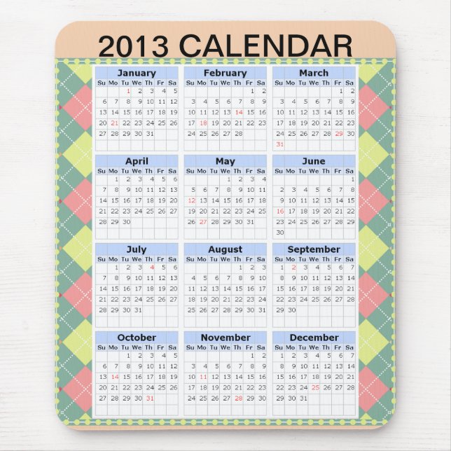 2013 Calendar in a Mousepad (Front)