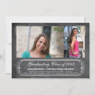 2013 Chalkboard two photo graduation party invite