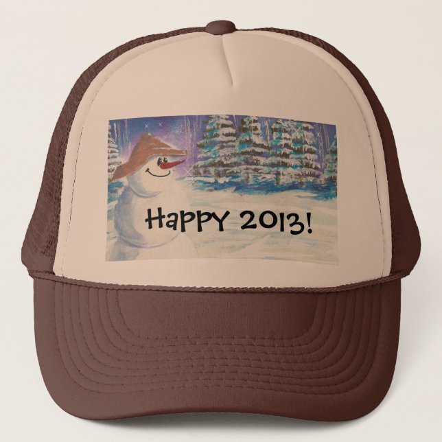 2013 New Years Snowman Art Trucker Hat (Front)