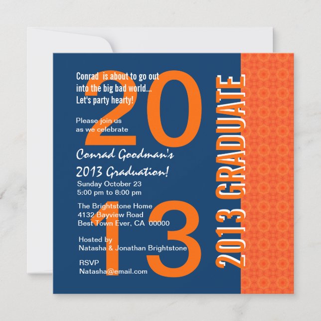 2013 or Any Year Graduation Blue and Orange G441 Invitation (Front)