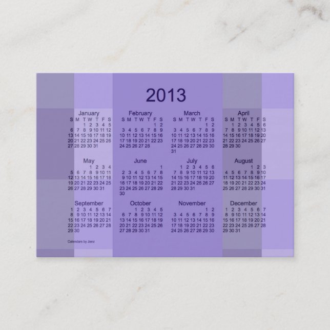 2013 Pocket Calendar Business Card Template (Front)
