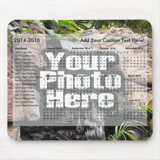 2014-2015 School Year Calendar Custom Add a Photo Mouse Pad (Front)
