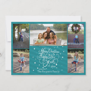 2014 5 photo Christmas holiday card blue stripes