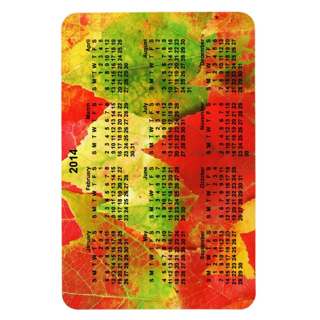 2014 Calendar Colourful Leaves Magnet (Vertical)