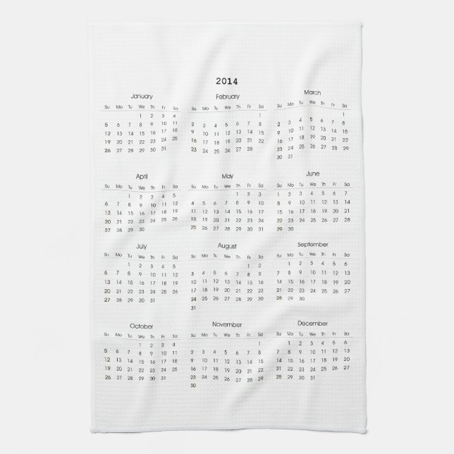 2014 Calendar Gifts Tea Towel (Vertical)
