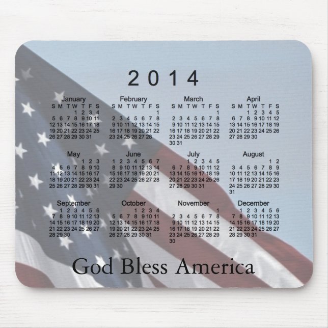 2014 Calendar God Bless America Mouse Pad (Front)