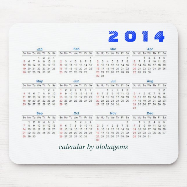 2014 Calendar Mousepad Simple (Front)