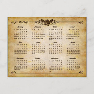 2014 Calendar - Rustic Country Rose Vintage Style Postcard