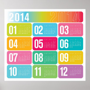 2014 Yearly Colourful Calendar Poster