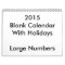2015 Blank Calendar With Holidays Large Numbers