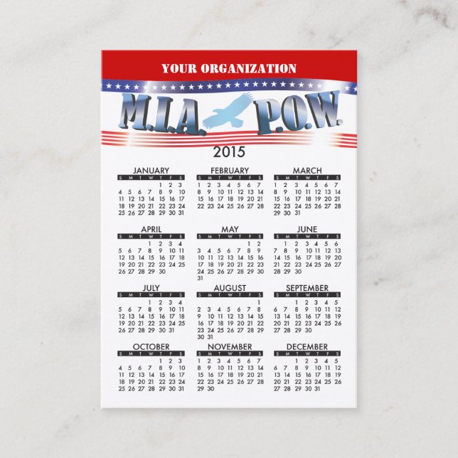 2015 Business Card Calendar MIA POW (Front)
