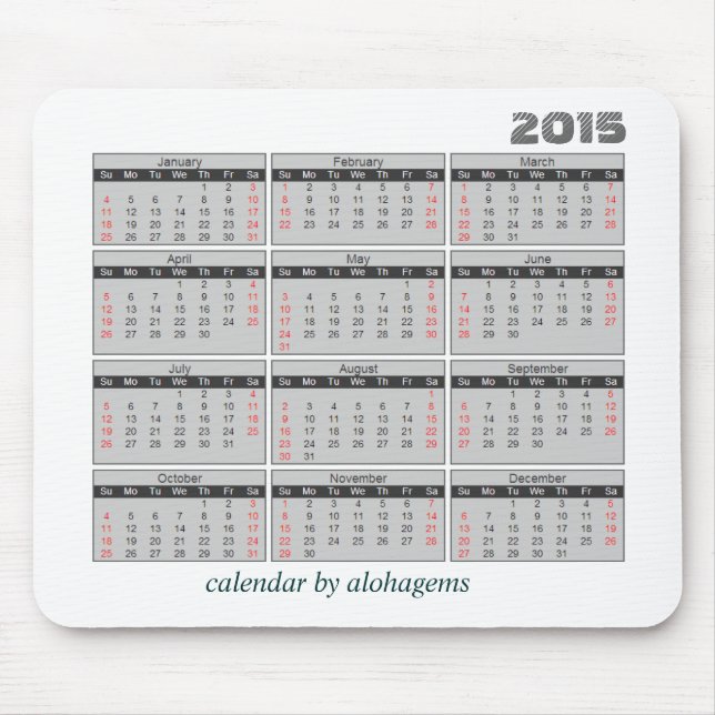 2015 Calendar Mouse pad Simple Grey (Front)