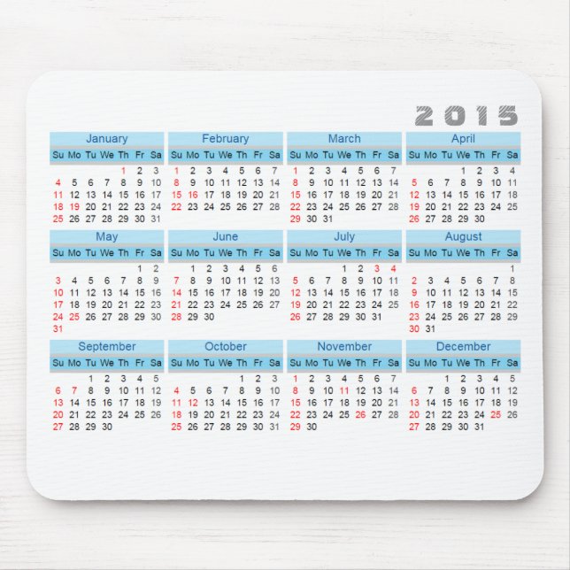 2015 Calendar Mouse pad Simple Sky blue and white (Front)