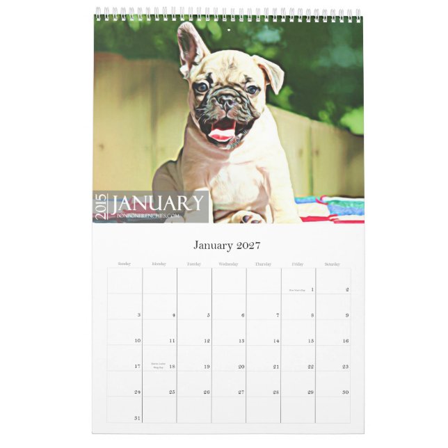 2015 FRENCH BULLDOG CALENDAR (Jan 2027)