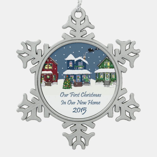 2015 New Home 1st Christmas Snowflake Pewter Christmas Ornament (Front)
