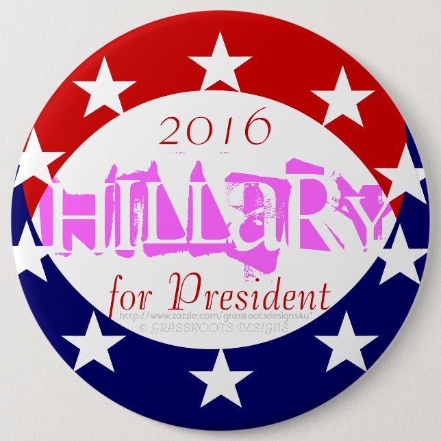 2016 6" Pink Coin Reveals Hillary for President 6 Cm Round Badge (Front)