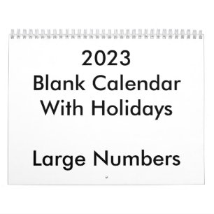 2016 Blank Calendar With Holidays Large Numbers